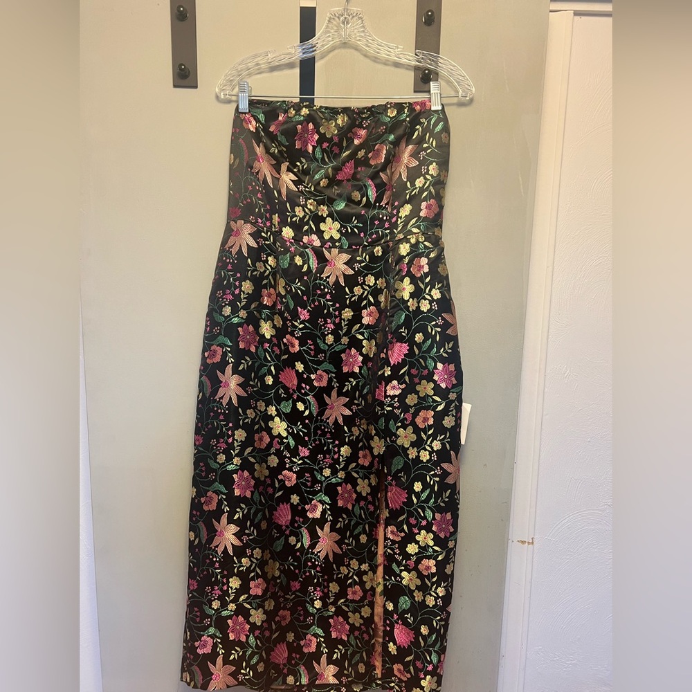 Lulus Make a Move Satin Floral Jacquard Strapless Midi- Size Large